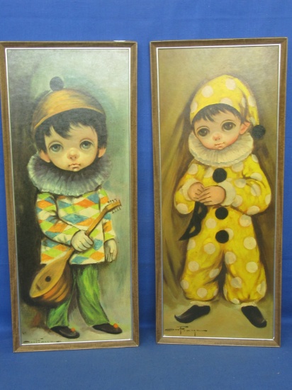 Two Ozz Franca “Big-Eyes” Little Clown Prints -  In Orig. Frames 21 3/4” T x 8 3/4” W each