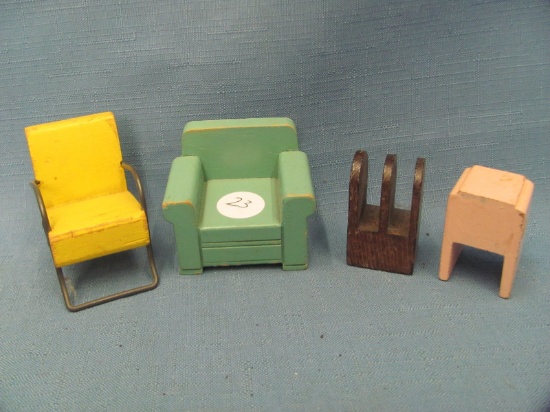 Wood & Metal Doll House Furniture (4) – Cool Pieces – Some Wear – No Markings