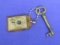 Vintage Flicker Keychain w Skeleton Key “We Aim to Please” - Hotel Chatfield, MN