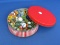 Huge Lot of Glass Marbles in Red-and-White Tin – 9 Shooter Marbles –