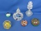 2 Glass Perfume Bottles – 4 Glass Paper Weights – Pretty Designs & Colors – Some damage