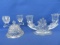 2 Lovely Pressed Clear Glass Double Taper Candle Sicks: Hexagonal Cups & Stylized Waves