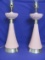 Pair of Retro Mid Century Lamps – Silvertone Metal & Pink Ceramic – 20 1/2” tall to top of socket