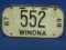 1967-68 Winona, Minnesota Bicycle License Plate  6” L x 3” T