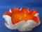 Art Glass: Italian? Pulled Glass Bowl in Orange Metallic, White & Clear - 5” DIA x 2” Deep