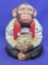 Vintage Plasterware Bank – Monkey in Suit Holding Bag of Money – Made in Japan – 7” tall