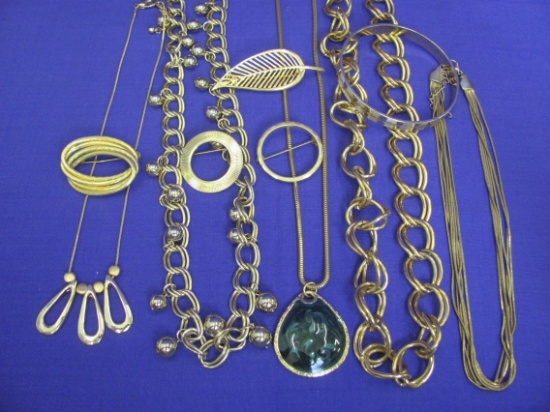 Goldtone Jewelry Lot: Necklaces – Pins – 1 Bangle Bracelet – 1 Necklace by Anne Klein