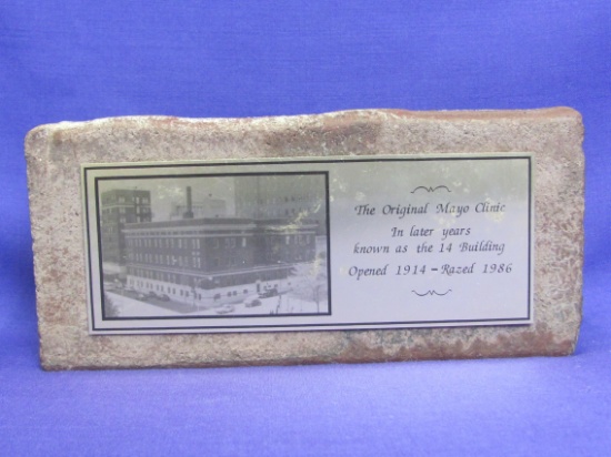 Brick from the Original Mayo Clinic – Opened 1914, Razed 1986 – 8” x 4” - Paper on base