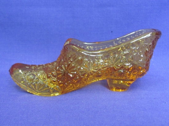 Fenton Glass Shoe/Slipper – Daisy & Button in Amber – 5” long