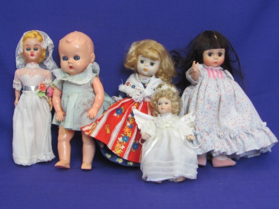 Lot of 5 Small Dolls – 2 are vintage hard plastic – Tallest is 8” - Good condition, as shown