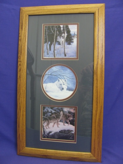 Framed Prints of Wolves – Wood Frame is 22 1/2” x 12 5/8” - Good condition