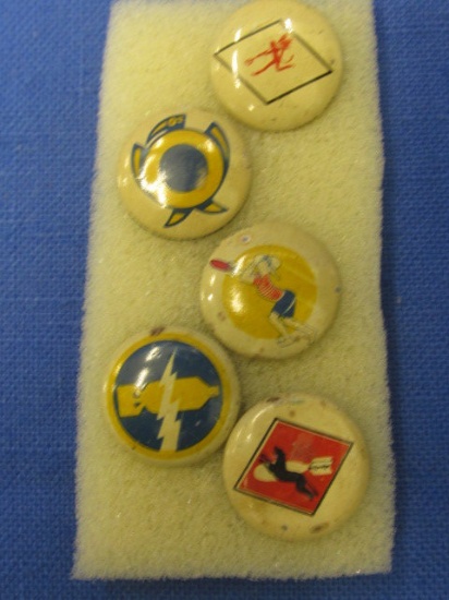 5 Vintage Kellogg's PEP Military Insignia Pin-Backs 3/4” DIA