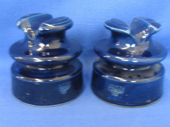 2 Cobalt Blue Glazed Ceramic Locke Hitop 77  Insulators – appx 4" tall, and is 3.75" in diameter at