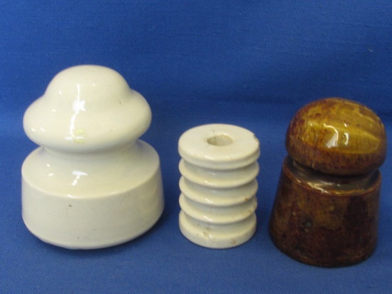 3 Vintage Ceramic Insulators Appx. 2 1/4”, 3” & 4” Tall