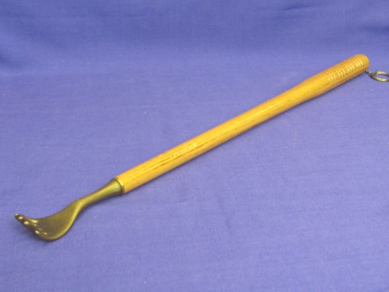 Nice Wood Back Scratcher w Brass Hand – 19” Long wo Chain