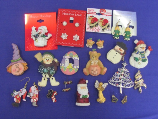 Holiday & Seasonal Jewelry – Christmas Tree Pin – Snowmen – Easter & more