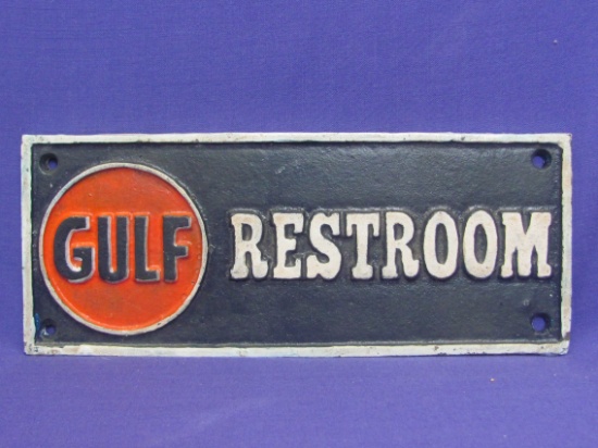 Painted Cast Iron Sign “Gulf Restroom” - 9 1/2” x 3 7/8” - Good condition, as shown