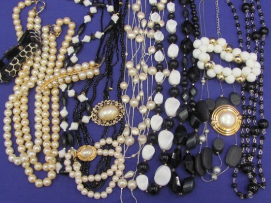 Black & White Costume Jewelry – Faux Pearls – Necklaces – Pins/Brooches – Bracelets