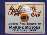 Porcelain Enamel Sign “Gulfpride Oil” - 16 1/4” x 12 3/4” - Slightly Convex