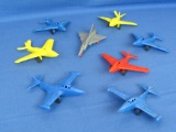 Lot of Assorted, Colorful Plastic Toy Jets – Army & Navy – One Gray USAF Jet -