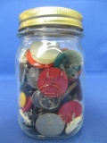 Vintage Hazel Atlas (Pint) Mason Jar Filled w. Vintage Buttons