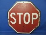 Vintage STOP/SLOW construction Flagman's Sign 18” Octagonal – Silk screened on Black Plastic