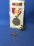 Vintage Military  Pins & Medal: 10K Gold Filled Bars, Marine Hat Emblem, National Defense Service Me