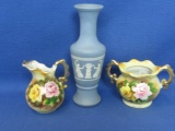 Glass Bud Vase in style of a Wedgwood & Vintage Enesco 1 Person Cream & Sugar 2-3” T