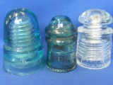 3 Glass Insulators: Beehive w/ Star Embossed, Hemmingray No. 9 & Pyrex IV