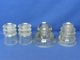 4 Vintage Hemmingray Clear Glass Insulators: Hemminray 71, Two  5-57 & a 42