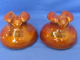 2 Vintage Ceramic LAPP 1930 Telephone Pole Insulators – Each 4” T x 4 1/2” Base DIA – Threaded insid