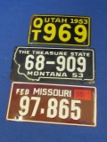 Vintage Miniature License Plates: 1953 Utah 4” L x 2 1/4” T, Montana & 1955 Missouri 5” L x 2 1/4” T