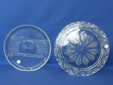 Vintage Pressed Clear Glass Cake Plate 11 1/2” DIA & Divided Relish Dish 10” DIA