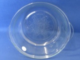 Vintage Clear Glass Fire King Casserole Bowl 3” T x 8” DIA with Embossed Floral Patterns