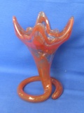 Pulled Orange & Clear Glass Conical Vase appx 8 1/2” T x 4 1/2” Square at the top