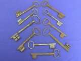 10 Large Size Iron Skeleton Keys – Unmarked – Longest is 5 3/4” - Some rust