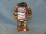 Naughty Budweiser Can With Bottle Caps – Missing the Head – 8 1/2” T – Some Wear