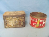 Hills Bros. One Pound Coffee Can (No Lid) & Metal Tin – Wear & Damage to Tin