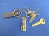 5 Vintage Keys (4 on a ring with a can opener & a AC Delco Spark Plug Gauge)