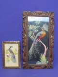 2 Vintage Bird Pictures made w Feathers – Larger measures 12 3/4” x 7”