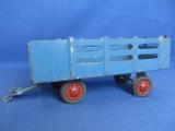 Marx Blue Pressed Steel Farm Wagon (ca 1930's)  Original wood tires & red metal hubcaps!