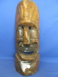 17” Tall Carved Wooden Tiki Mask – Looks like it's made from a tree section that was hollowed out in