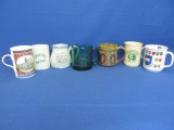 7 Assorted Coffee Mugs: 2 Artisanal Pottery, Oxford souvenir, Windsor Castle( Porcelain), Steam Engi