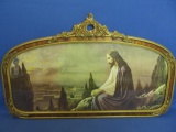 Lithograph of Jesus looking down the hill at Jerusalem 28” W x 13 3/4”  in a Baroque Frame 17” T Cen