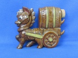 Cute Brown Ceramic Horse & Cart With Corked Barrel – 5 ½” x 6” -