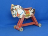 Neat Vintage Wooden Horse on Wheels by Fisher Price- 13” x 12” -