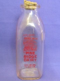 Pint Glass Milk Bottle “Pine Ridge Dairy Leesburg Florida” - 7” tall – Scratches on 1 side