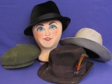 4 Hats – Newer Black Velveteen – 3 for crafts & costumes – Condition as shown