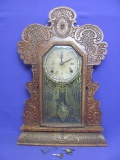 Ingraham Clock – Gila Calendar Clock – Missing Pieces – Pressed Wood Case – 22 1/2” tall