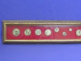 Wall Decor – Framed Faux Coins – Vintage Looking – Wood Frame is 26” x 6”